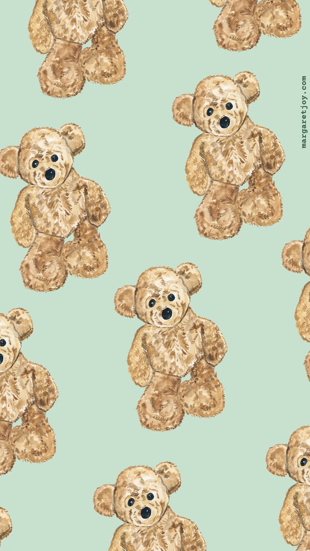 Pattern of teddy bears on a light blue background